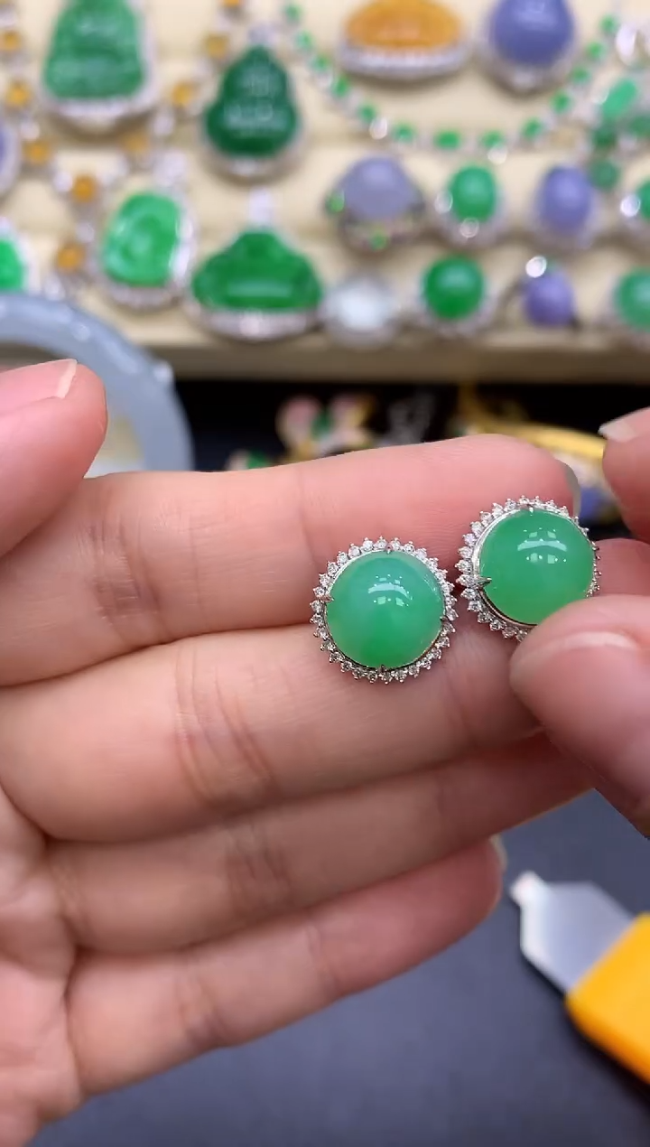 18K金镶嵌翡翠耳饰493-中国好珍宝