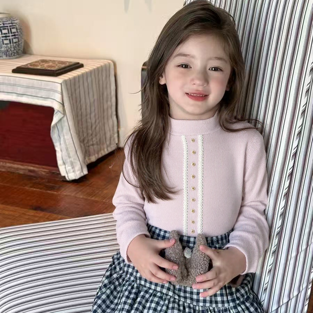 女童T恤打底衫秋冬加绒加厚半高领女宝宝珍珠套头一体绒长袖内搭