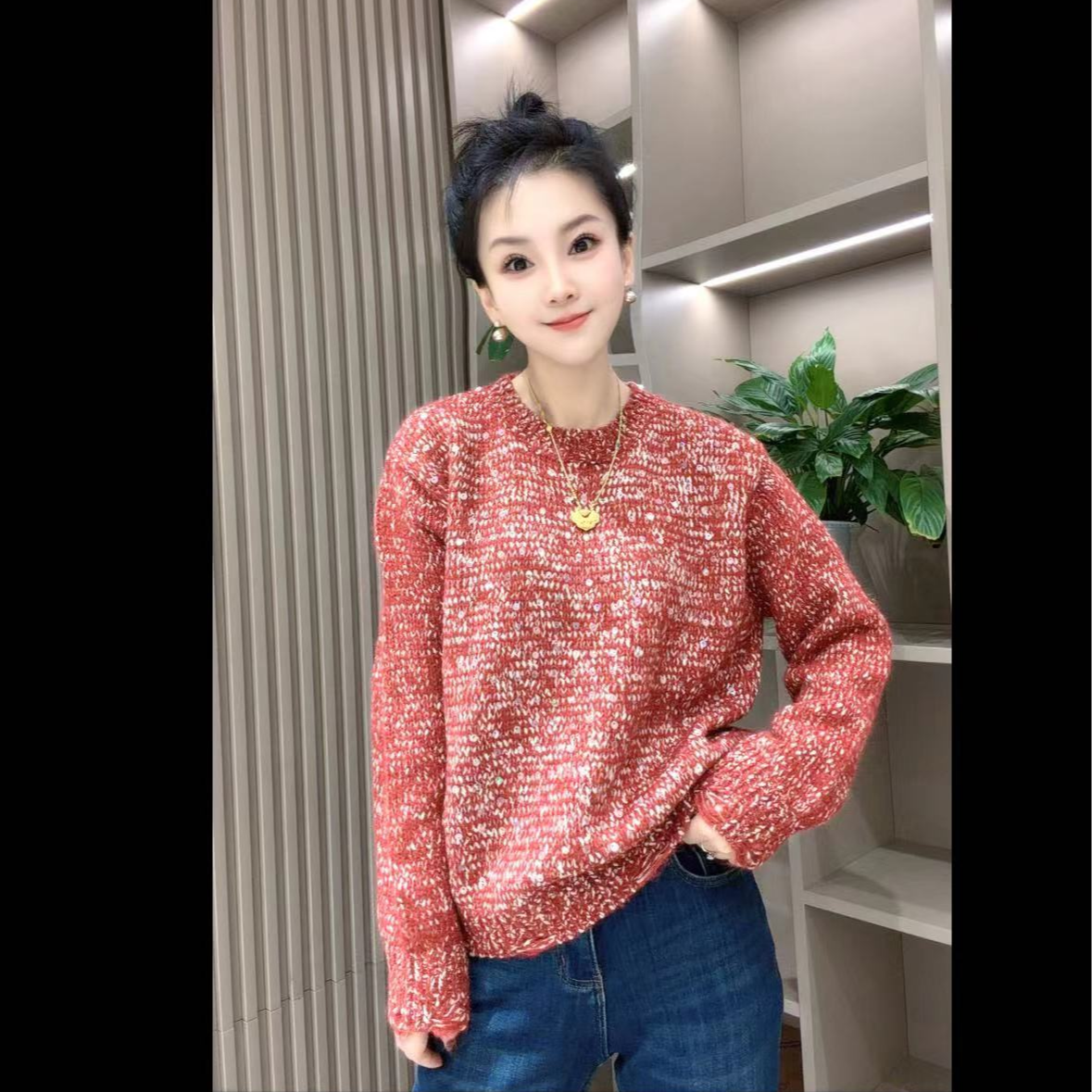 经典亮片烂边毛衣