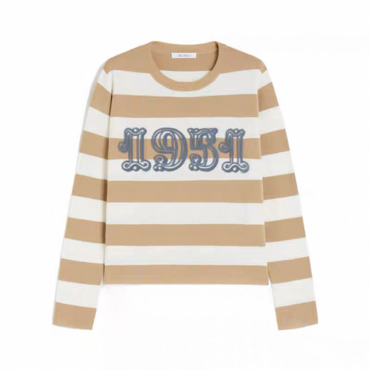 未使用 MaxMara MaxMara FW25 条纹宽松圆领落肩毛衣 女款 沙白色