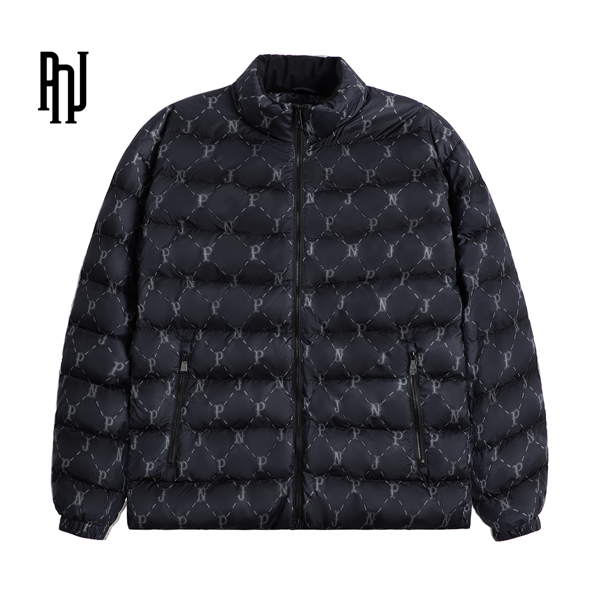 PNJ新品秋冬时尚保暖休闲运动满印立领轻薄款羽绒服情侣短款百搭