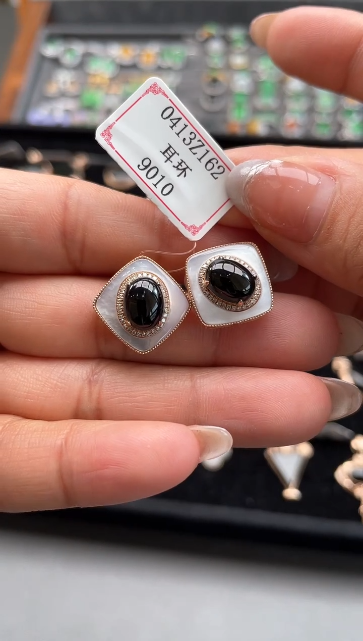 翡翠18K金镶嵌耳饰0413Z162