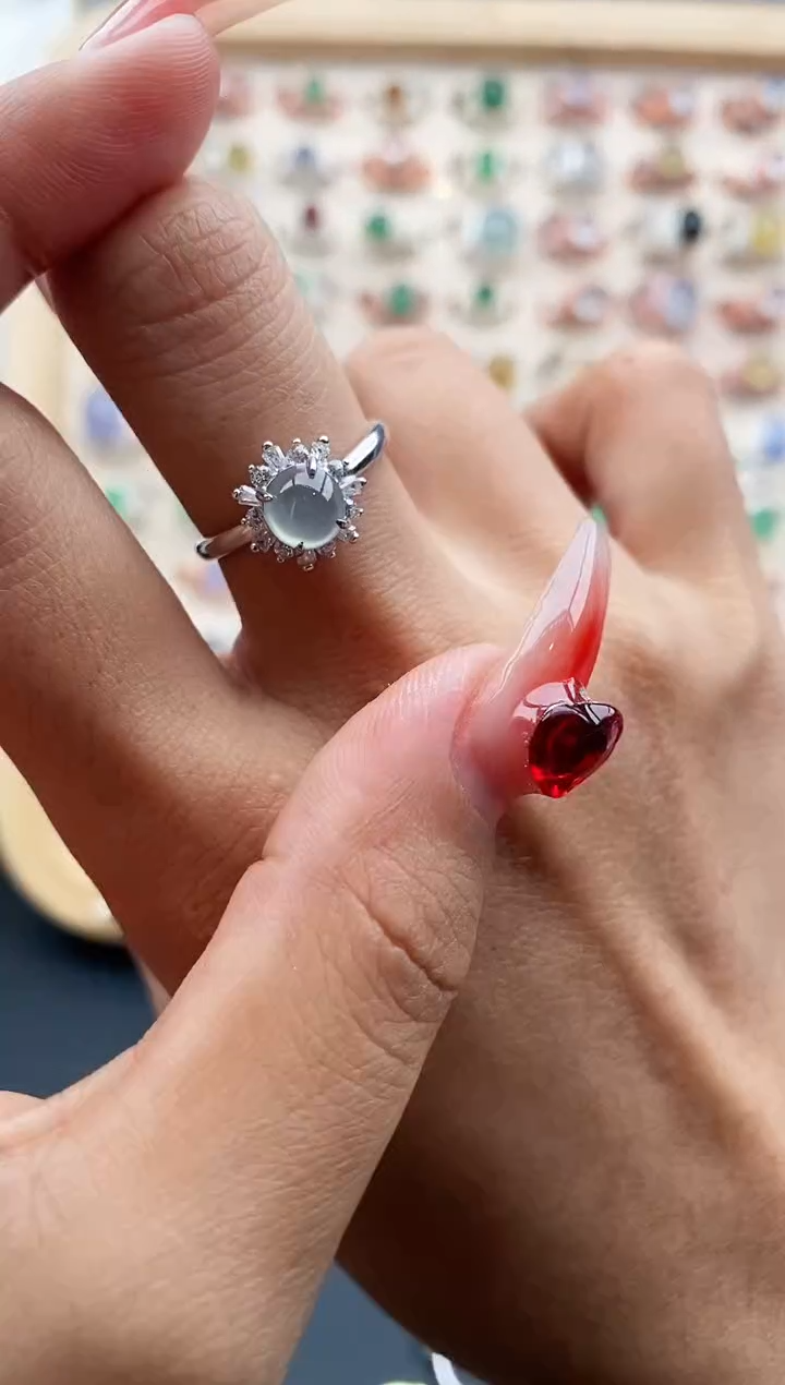 【闪购商品】翡翠戒指银S925镶嵌缅甸天然A货翡翠111 10+1