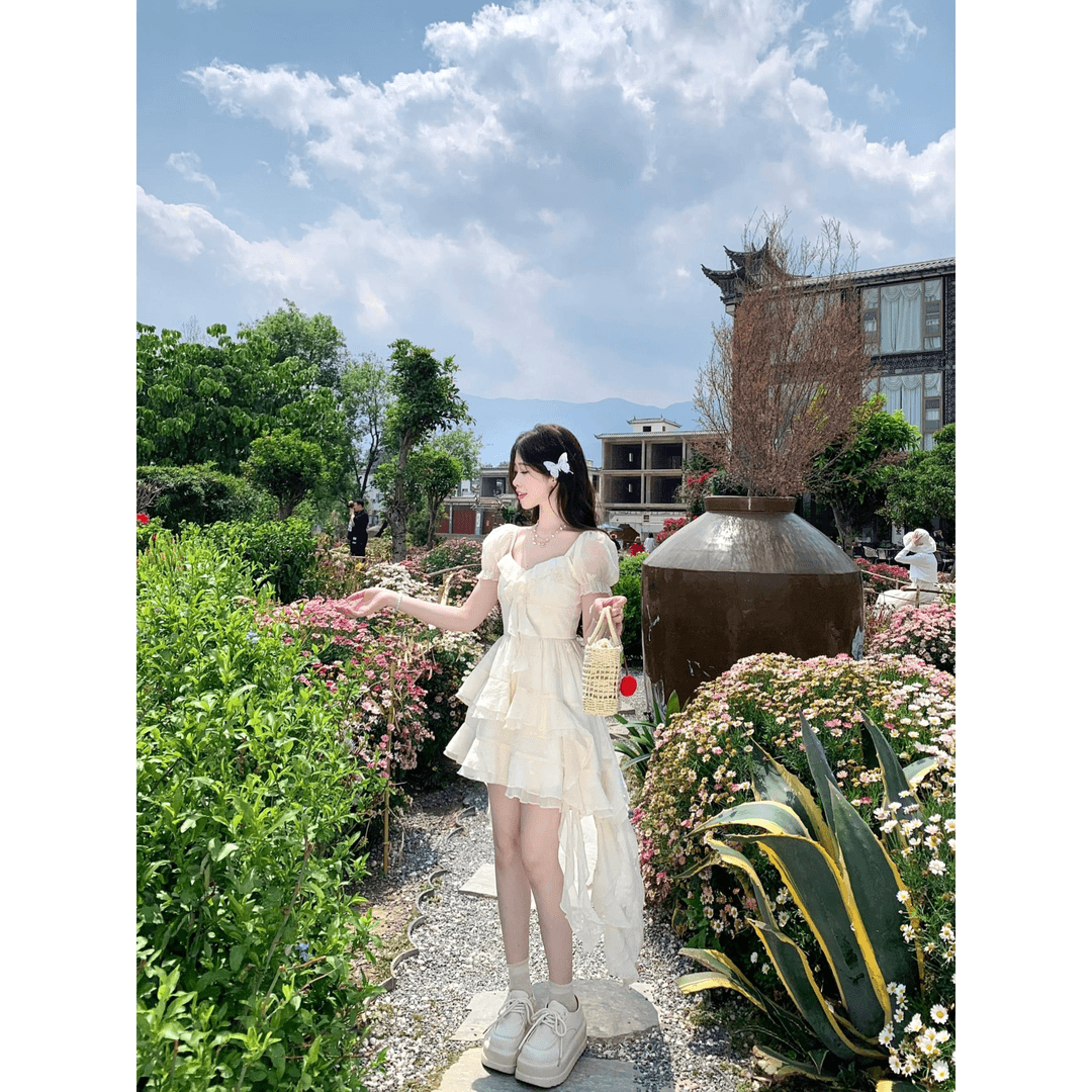 2025夏季新款女旷野蝴蝶显瘦法式茶歇前短后长设计感小众仙女裙