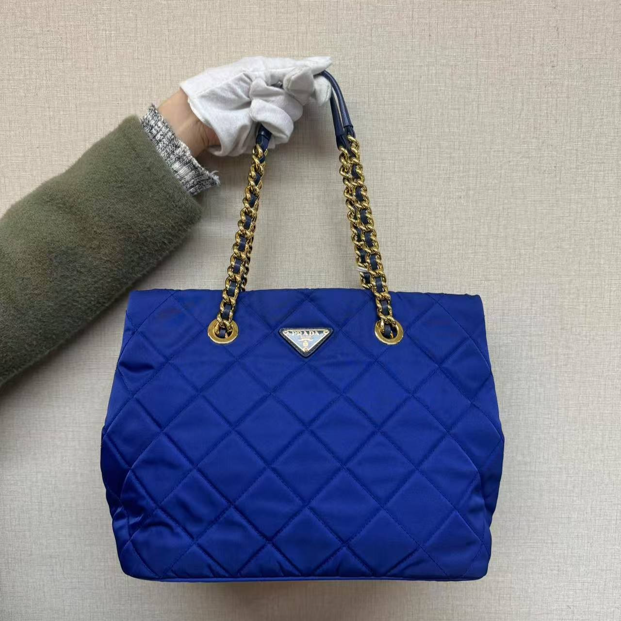 95新 Prada/普拉达 蓝色黑金链条包/云海优选/52202