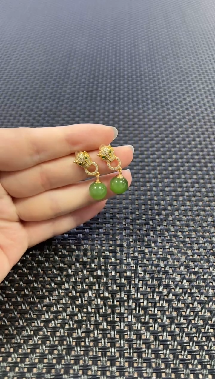 和田玉银S925镶嵌耳饰（多样性发一件）XP307