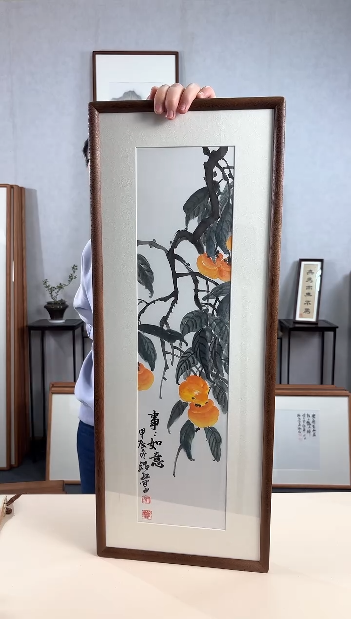 【闪购商品】国画手绘*柿柿如意*28*72cm实木框
