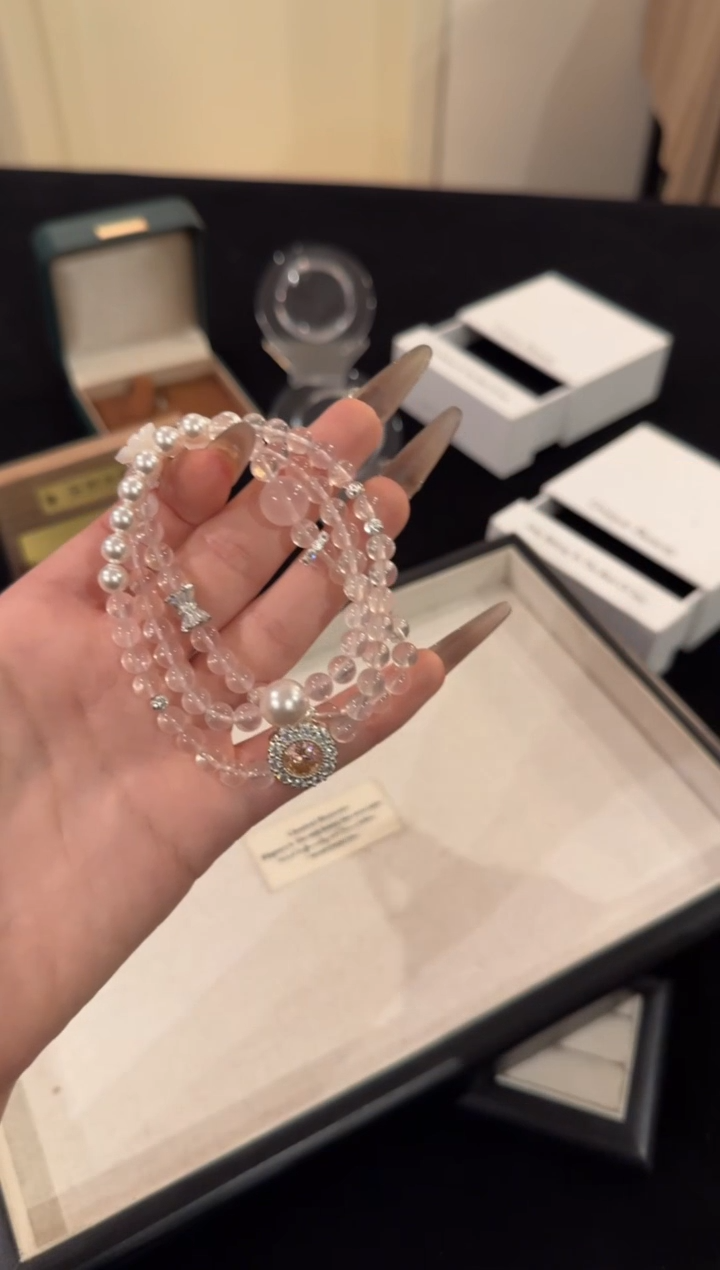 水晶手链合金粉水晶三圈x690