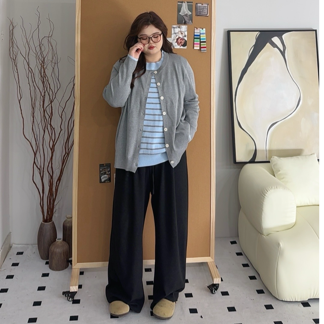 春季百搭条纹长袖假两件气质显瘦休闲时尚圆领毛衣针织开衫女903
