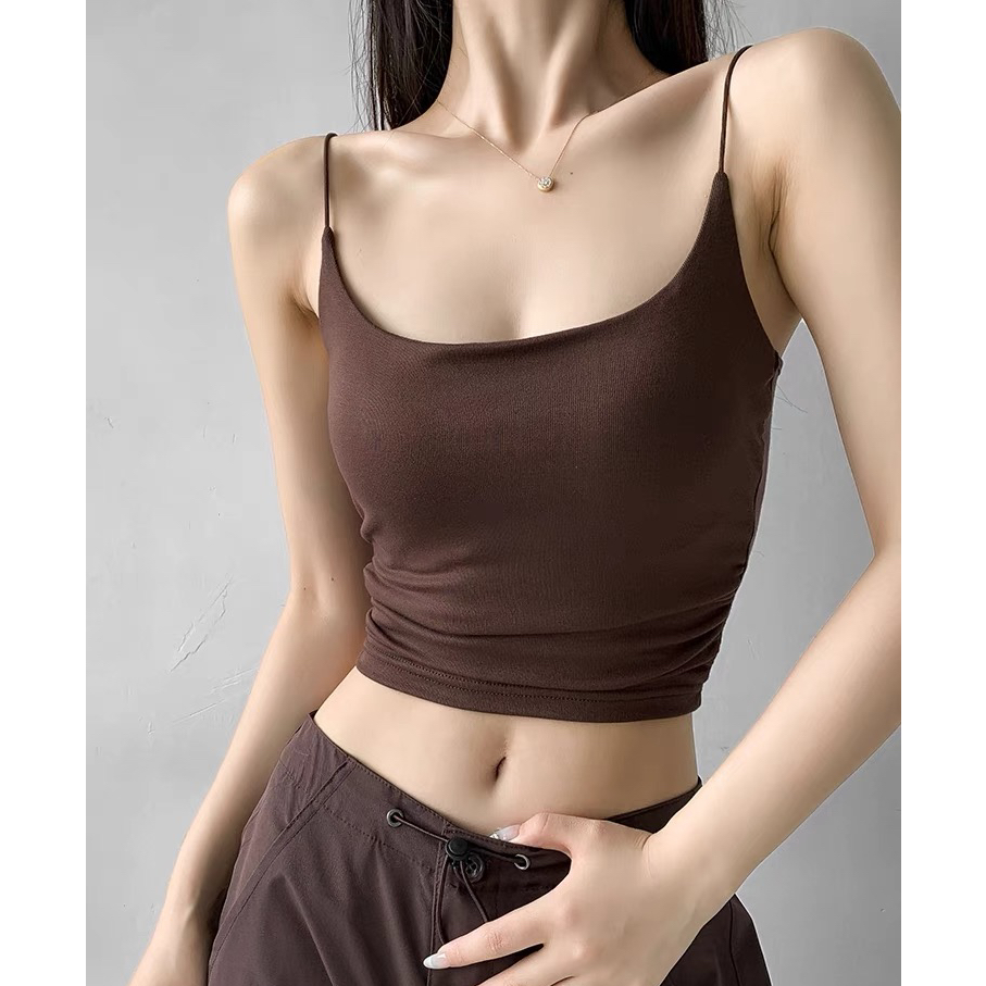 909莱赛尔天丝夏季性感细带露背打底瑜伽百搭休闲时尚外穿短吊带