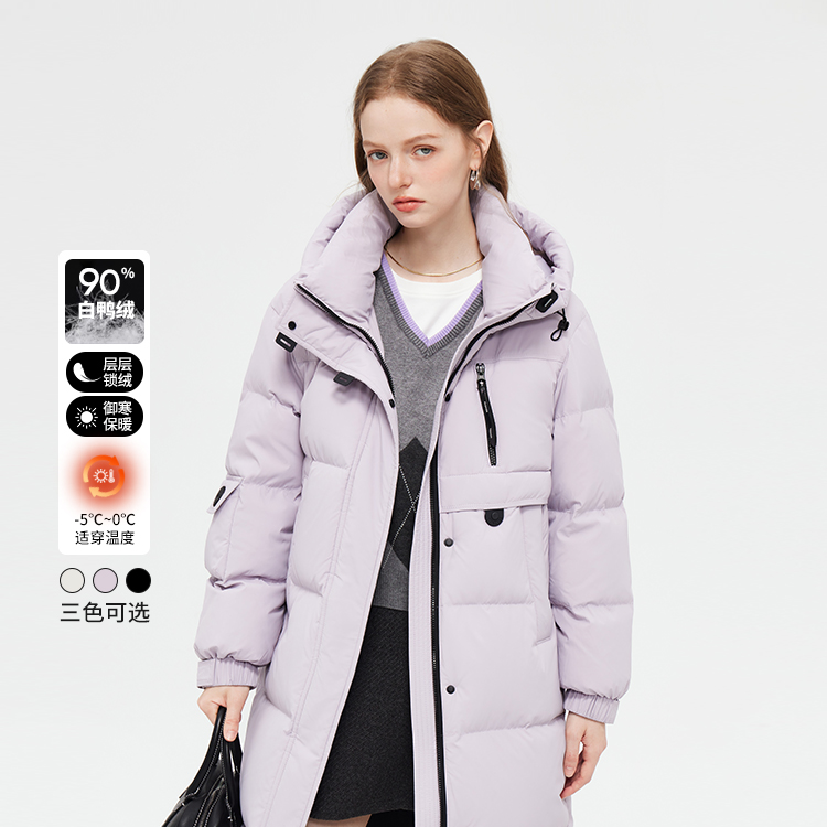 La Chapelle/拉夏贝尔时尚长款宽松型新中式连帽冬羽绒服0445YC
