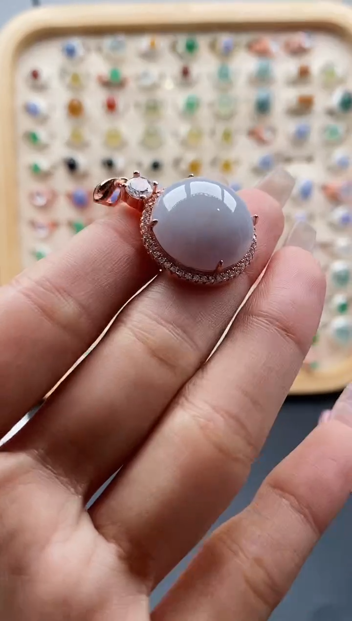 【闪购商品】翡翠颈饰银S925镶嵌缅甸天然A货翡翠444 8+