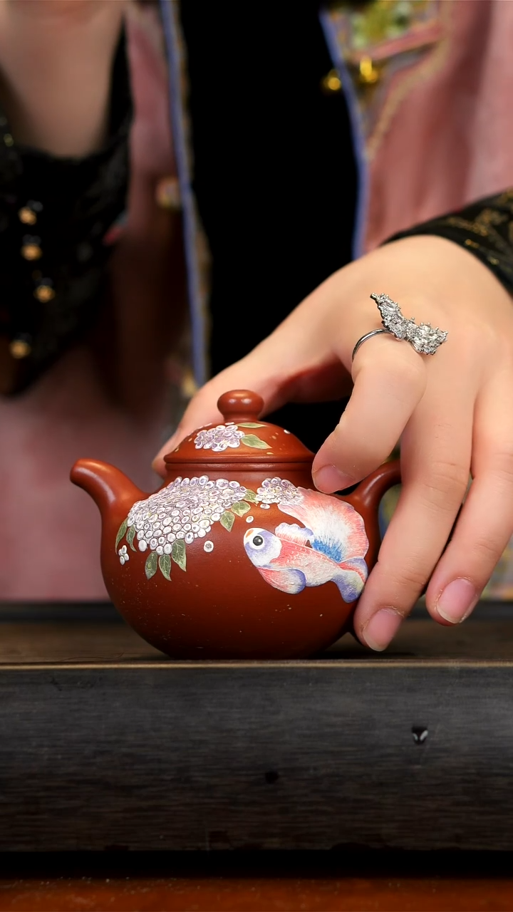 【闪购商品】紫砂茶壶大红袍莲子壶锦鲤