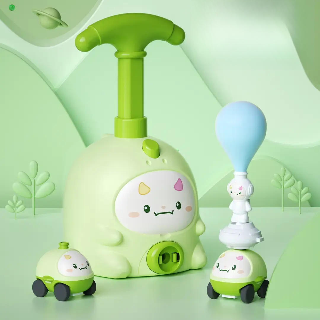 2025新款网红绿色恐龙空气动力车儿童玩具飞天气球车宝宝男孩E195