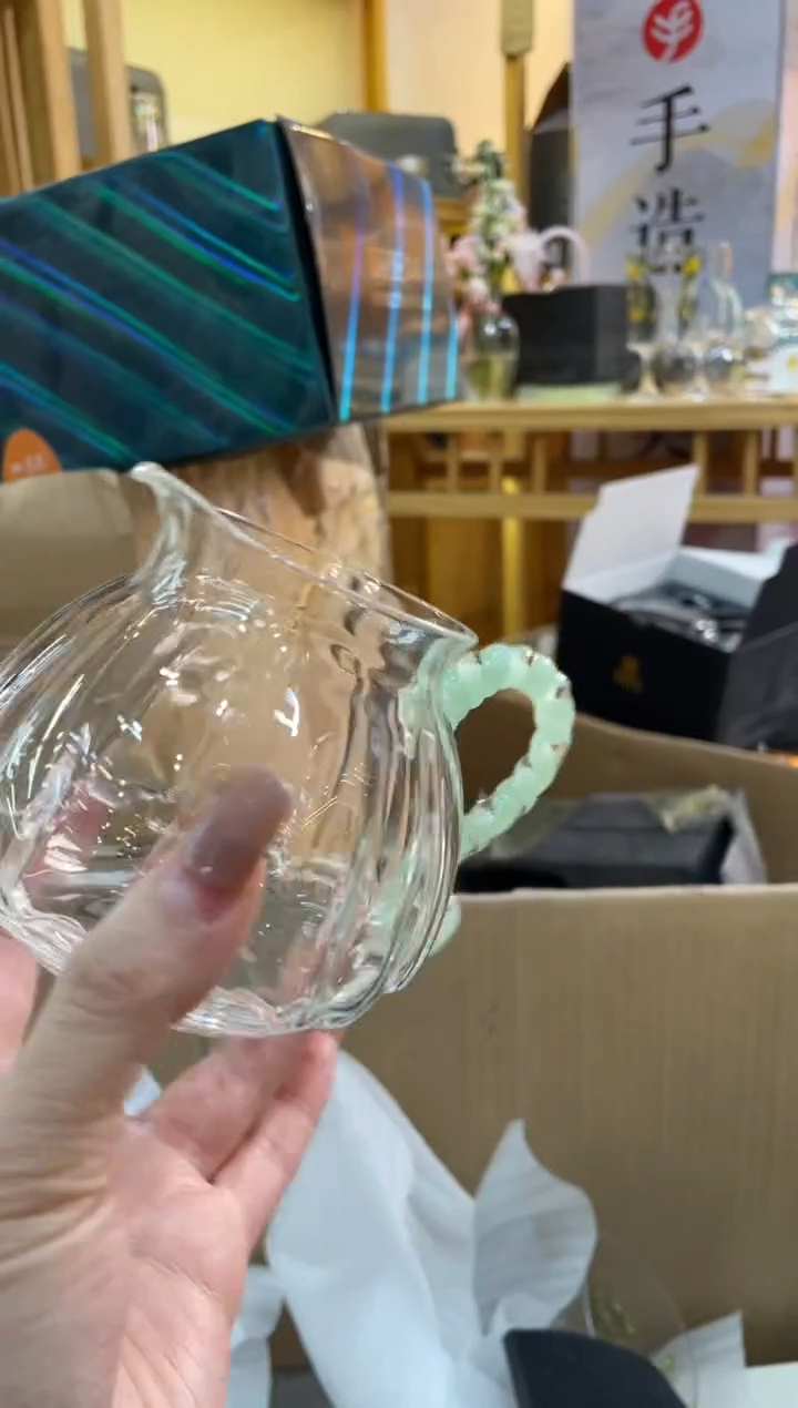 手工艺品玻璃卷尾公杯绿玉把啊