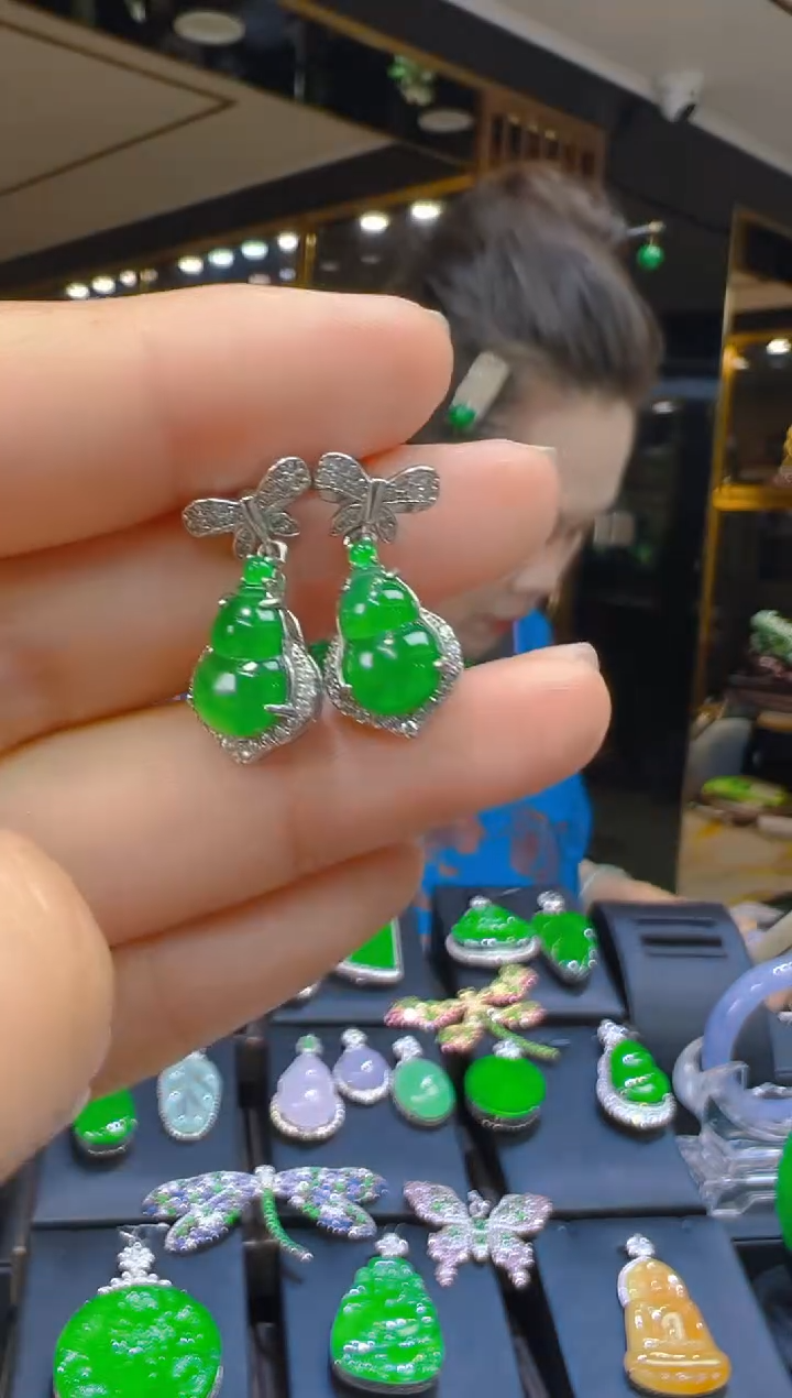翡翠银S925镶嵌耳饰130（多样性发其一）