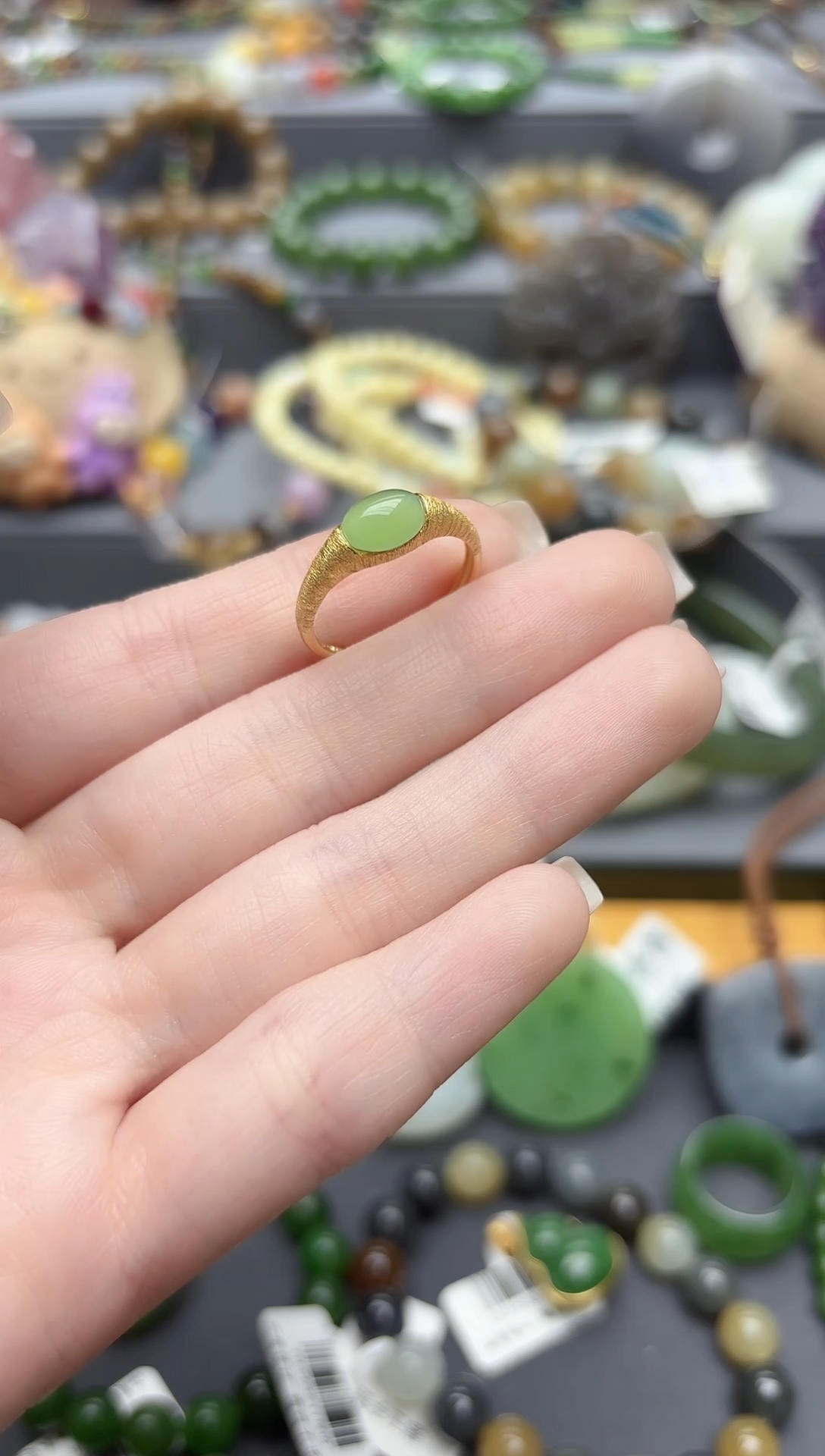 银S925镶嵌戒指和田玉S925银天然碧玉猫眼戒指