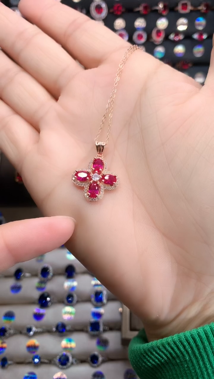 【闪购商品】红宝石吊坠(赠链)银S925镶嵌玫瑰金