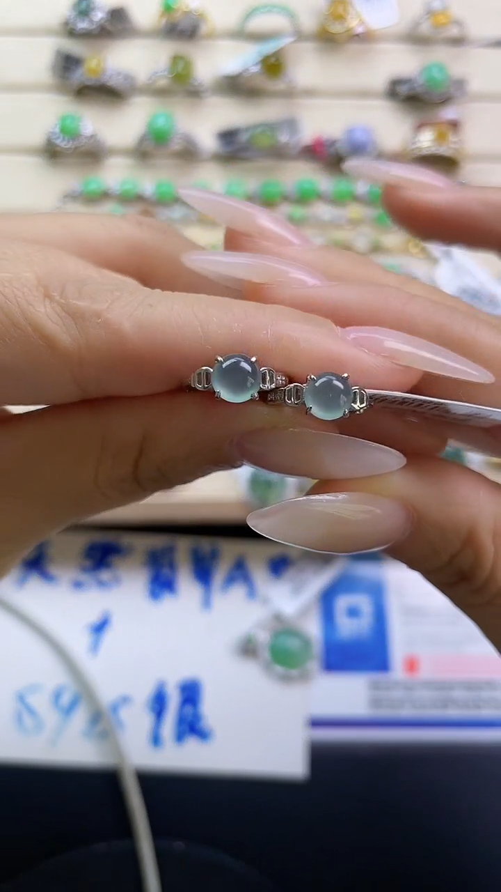 银S925镶嵌戒指翡翠翡翠 蛋面 银S925镶嵌