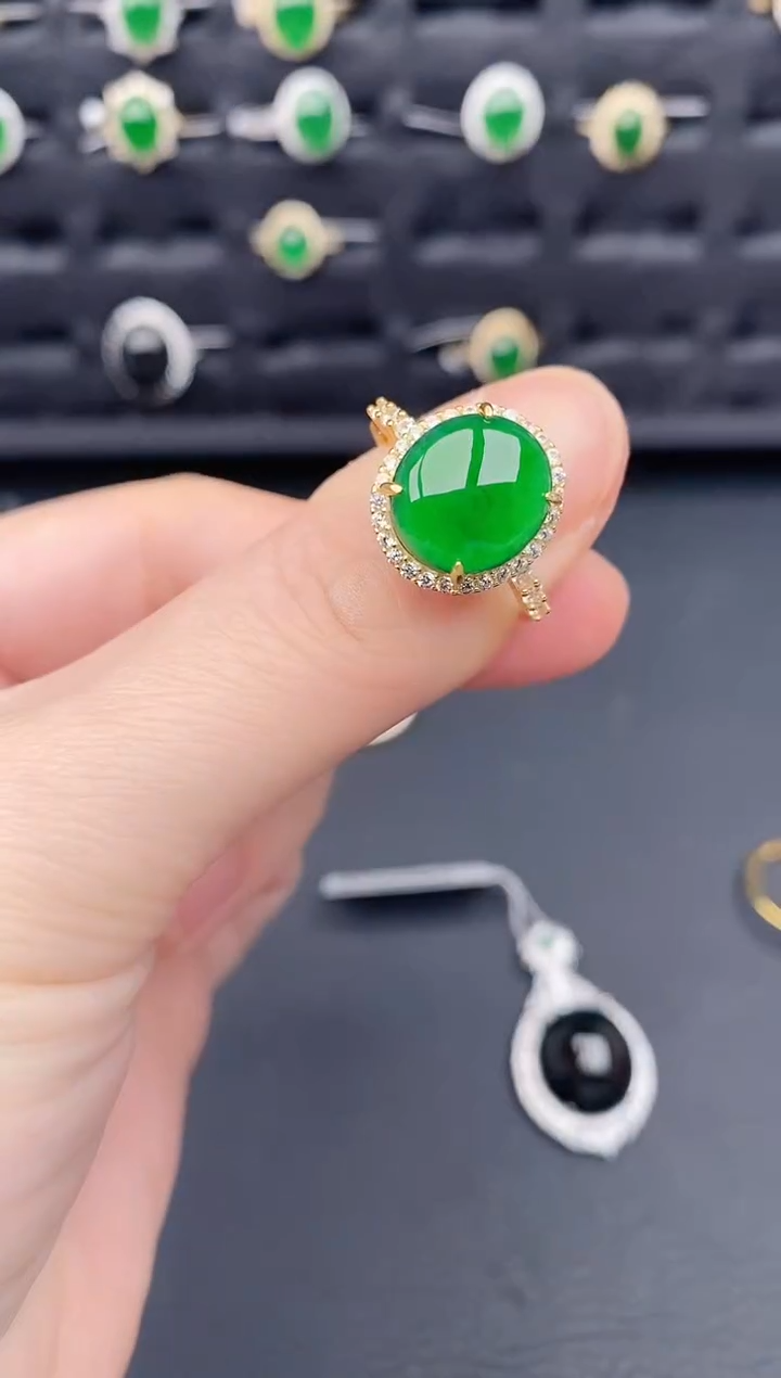 银S925镶嵌戒指翡翠天然a货翡翠267