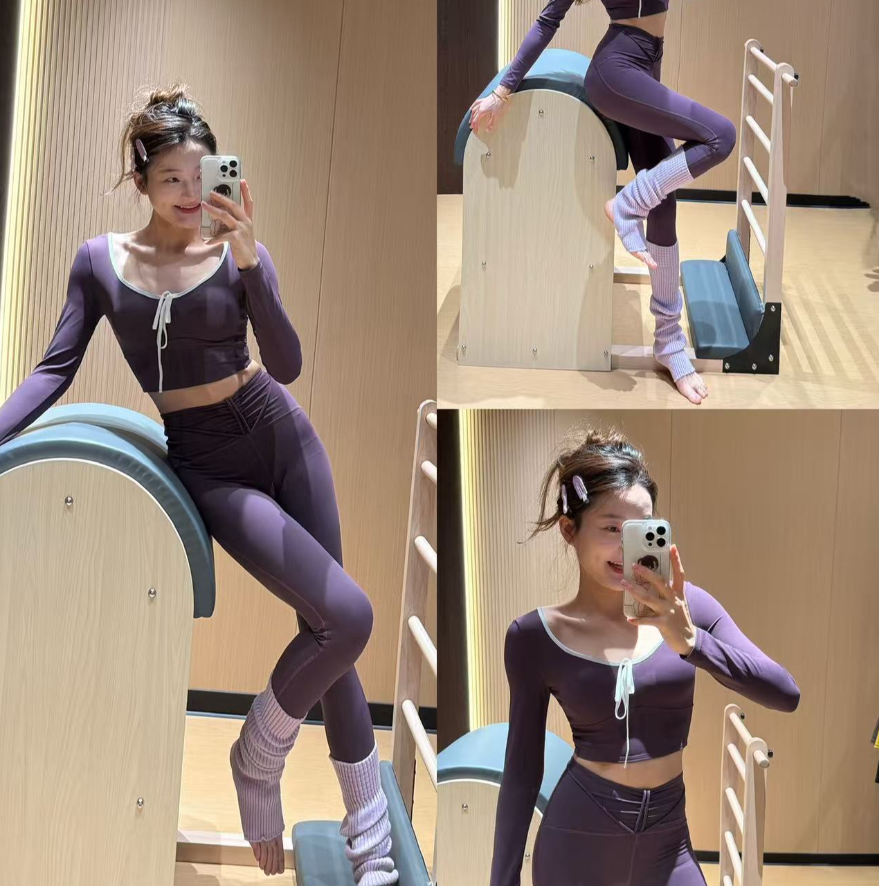 带胸垫拼色网纱瑜伽服女性感跑步运动T恤长袖速干健身服上衣外穿