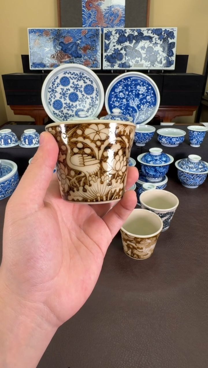 【闪购商品】瓷片釉里金一路连科冰桶杯