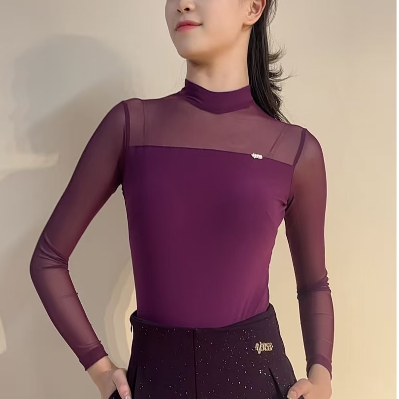 YRSS舞服♥品宣款极简风小高领修身长袖摩登拉丁上衣（连体无胸垫）