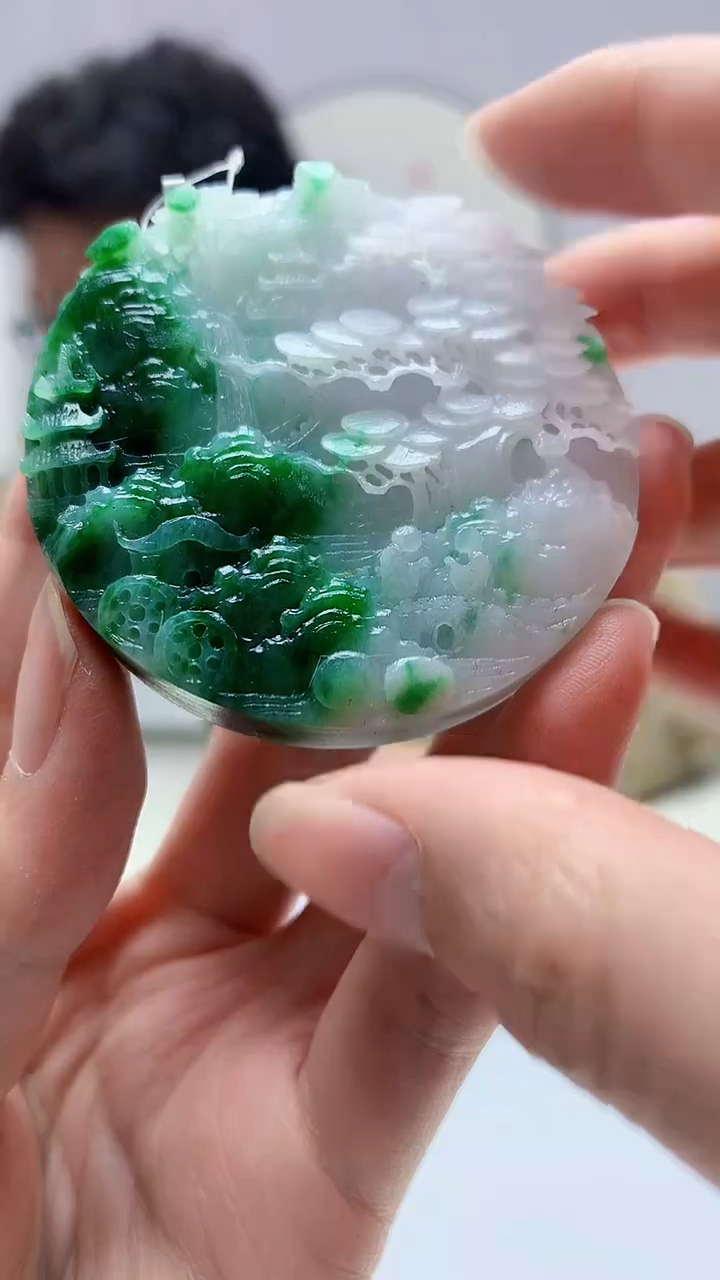 【闪购商品】定制翡翠未镶嵌4688zm-毛货赠珠链山水171