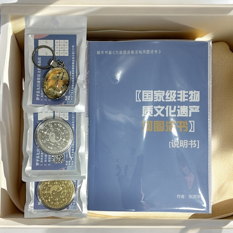 四件套：河图洛书纪念徽章+河图洛书钥匙扣十90页说明书