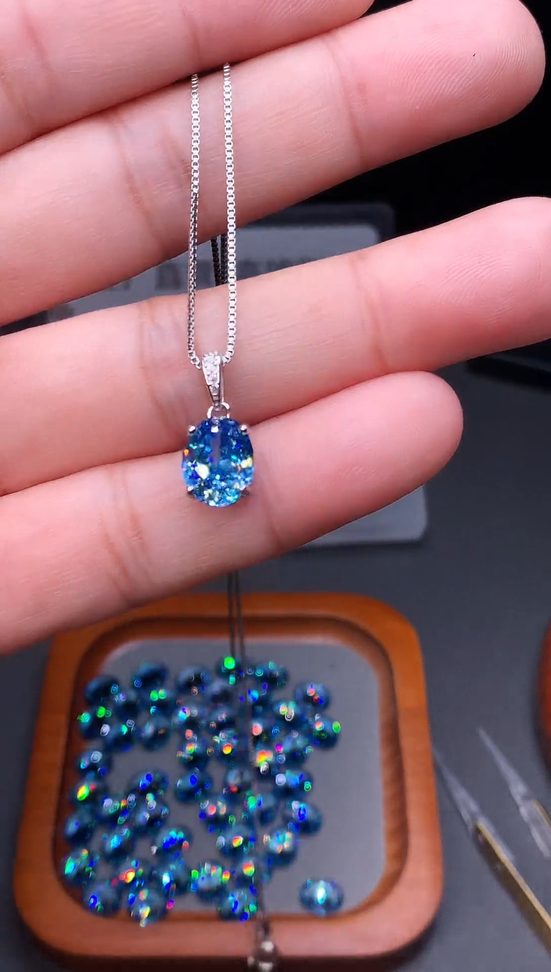 银S925镶嵌颈饰海蓝宝石11