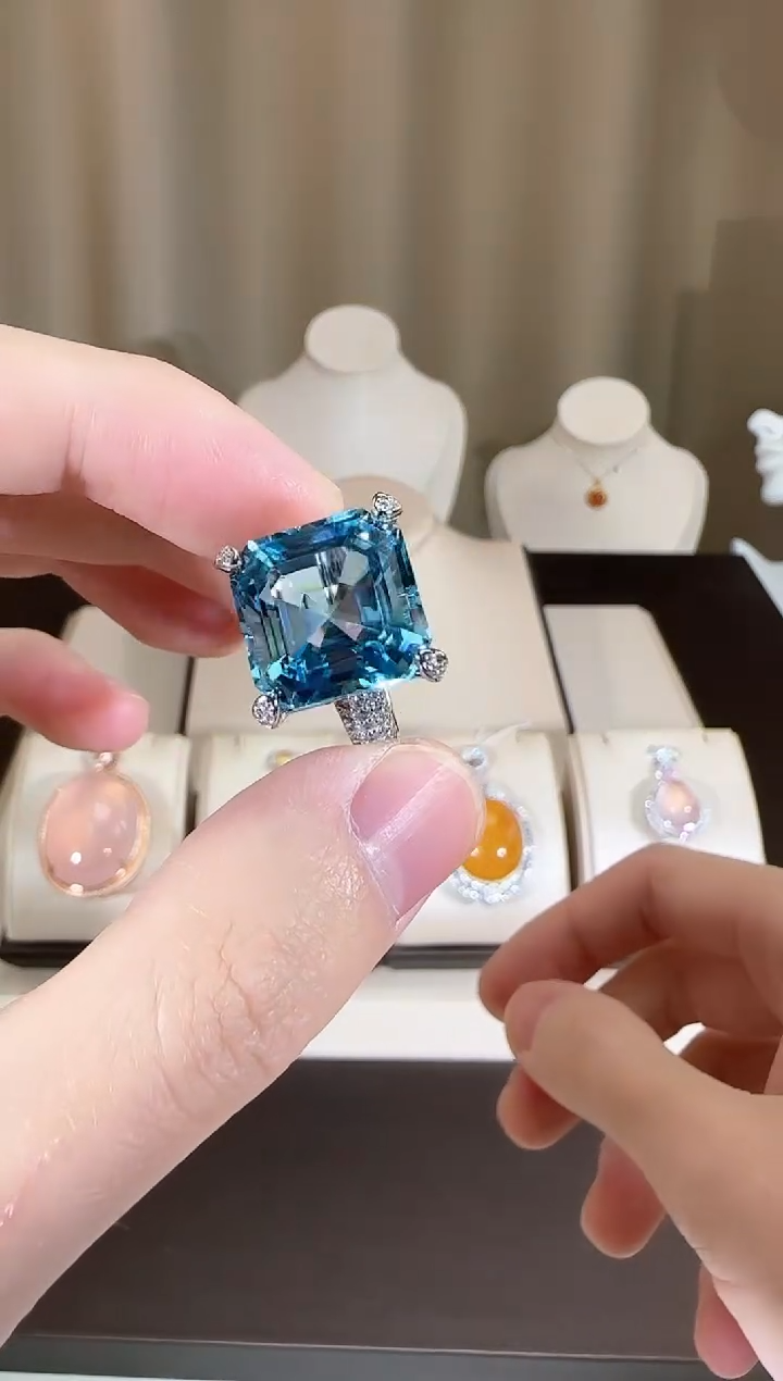 【闪购商品】托帕石戒指银S925镶嵌14mm高级款