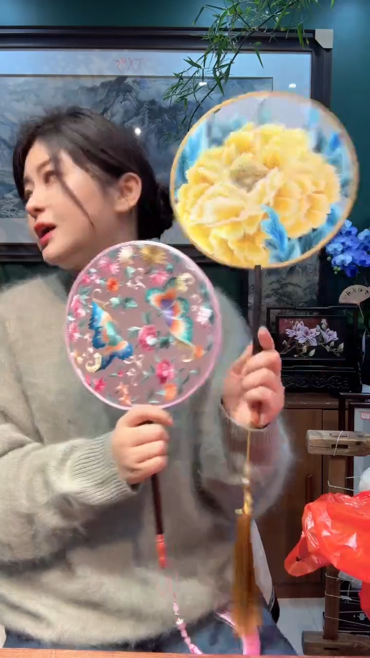 横款非遗苏绣纯手工刺绣扇子随发