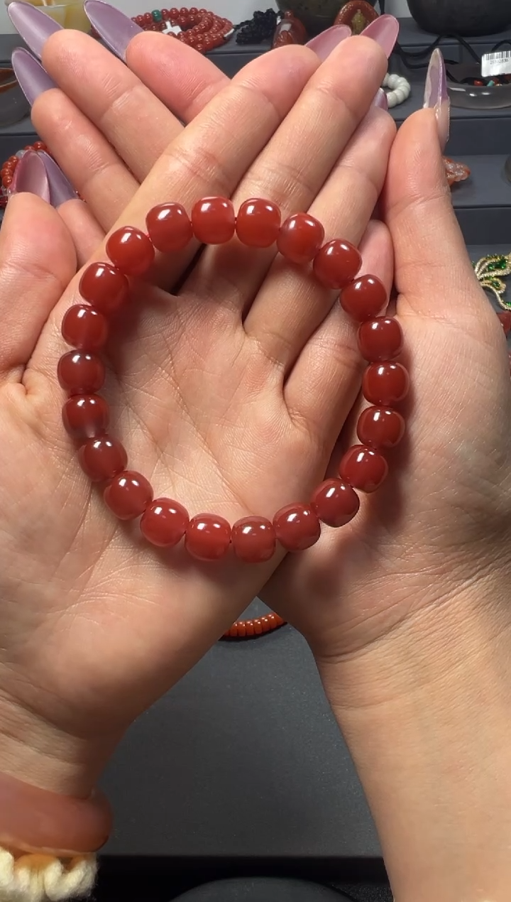 未镶嵌多圈南红玛瑙9mm+老型手串官坡水红