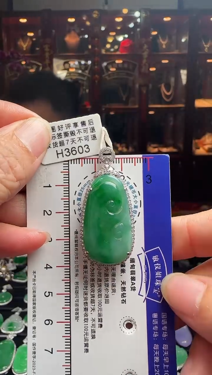 【闪购商品】翡翠颈饰18K金镶嵌H3603绿如意