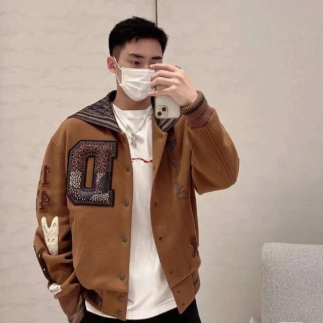 全新未使用 DIOR/迪奥 xTravis Scott 联名款拼色棒球夹克/X3L