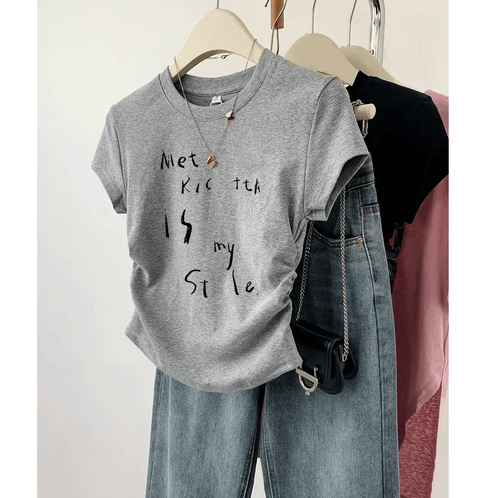 100-299甜辣系短款T恤长袖短袖t恤烫钻印花刺绣花圆领(运费补贴)