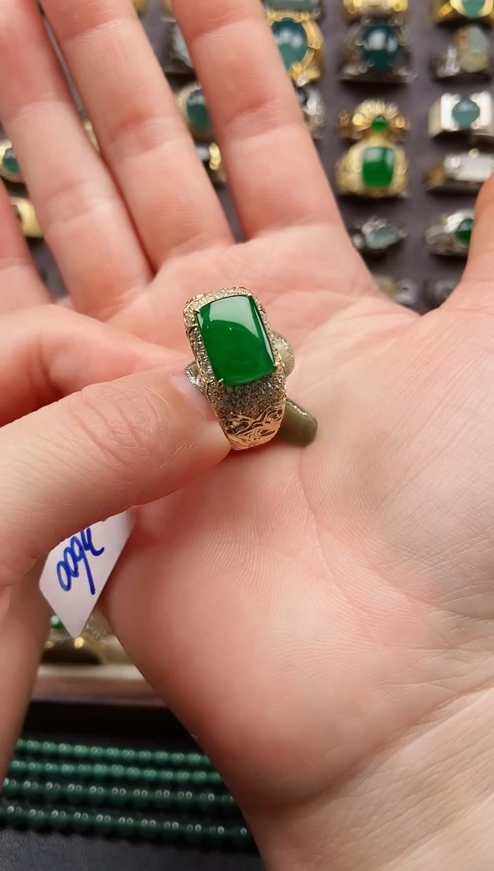 银S925镶嵌戒指翡翠郑*奇纯天然A货翡翠男戒