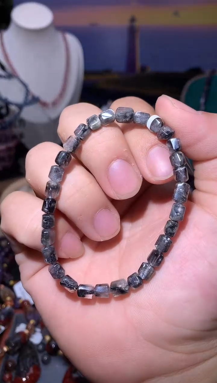 未镶嵌珠宝半成品水晶黑银肽桶珠手串