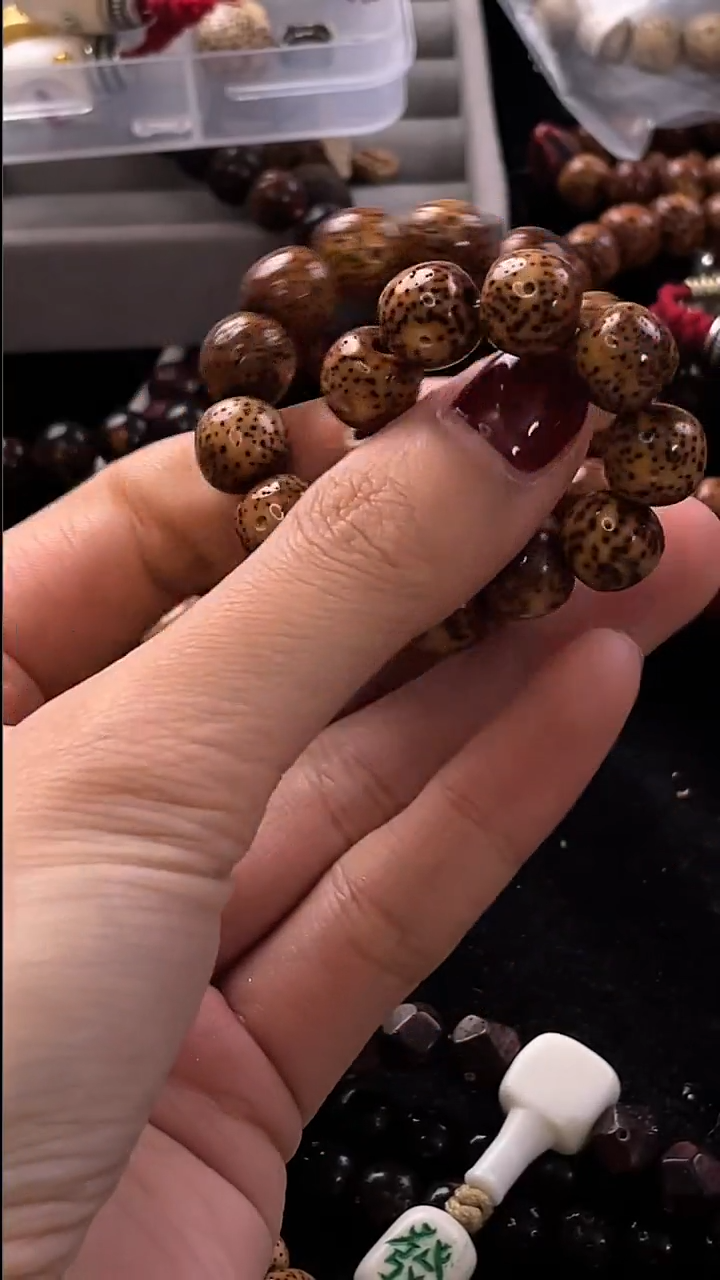 手串星月菩提精工级浅珀花皮桶珠10*9手串（B）