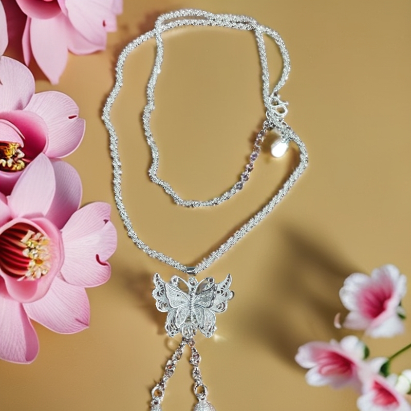 YZ051 蝴蝶铃兰花银色精品项链无礼盒3