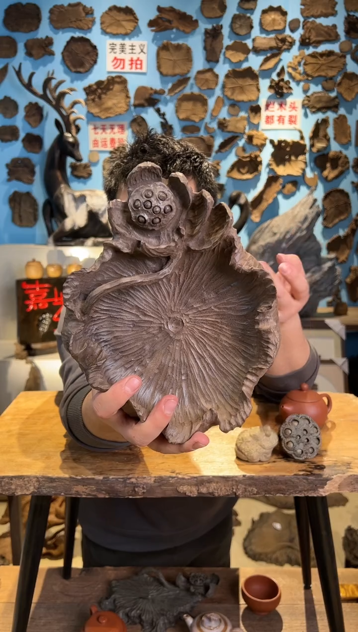 【闪购商品】木256号老乌木雕花果盘