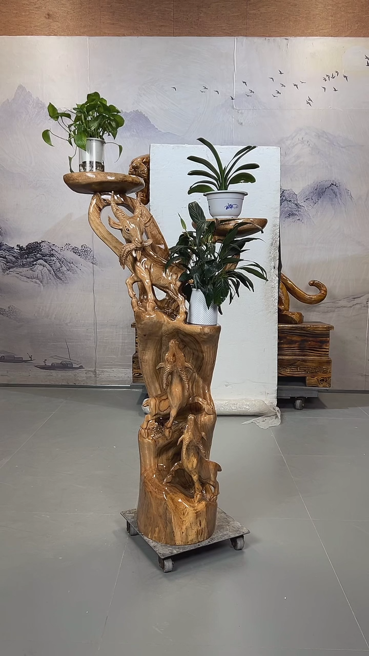 【闪购商品】香樟木三阳开泰香樟木花架