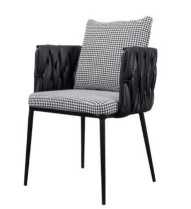 【柚苏】MSS-621意式轻奢客厅舒适黑色拼千鸟格单人餐椅57*57*80