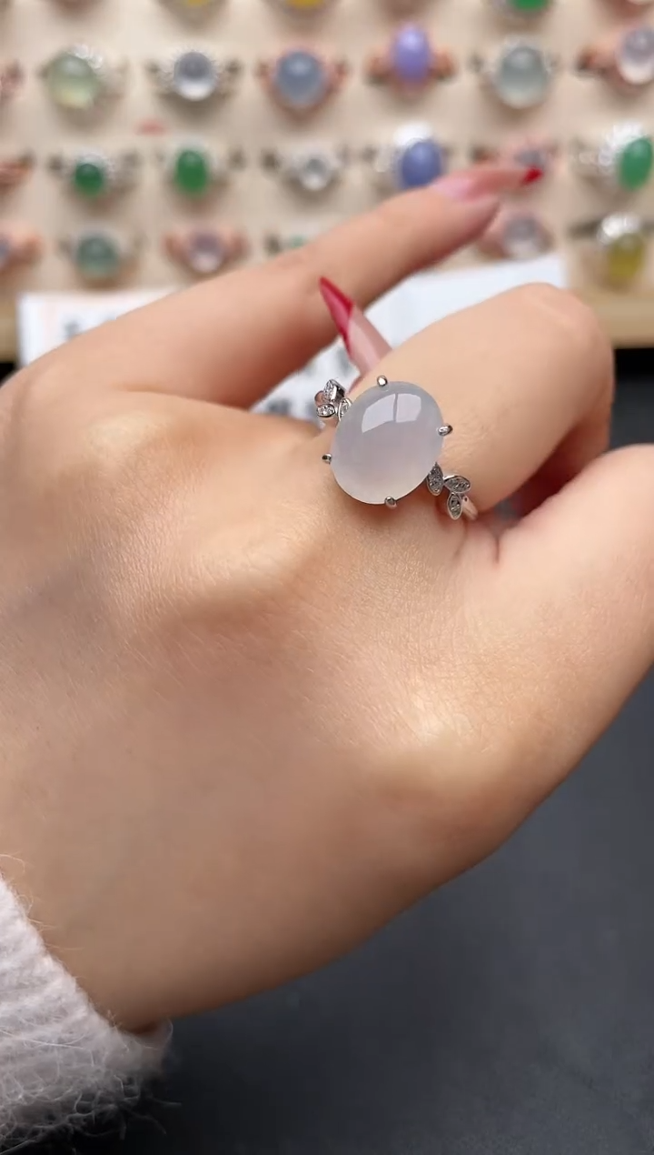 【闪购商品】翡翠戒指银S925镶嵌一物一证一礼盒