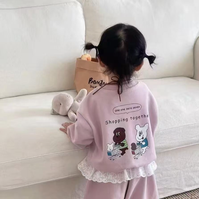 女童韩版常规秋季春秋秋季卡通卫衣套装冬季加厚女宝运动