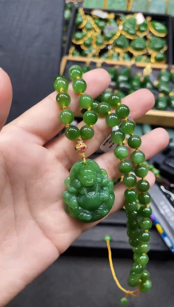 【闪购商品】和田玉套链18K金镶嵌37MM多样性发一