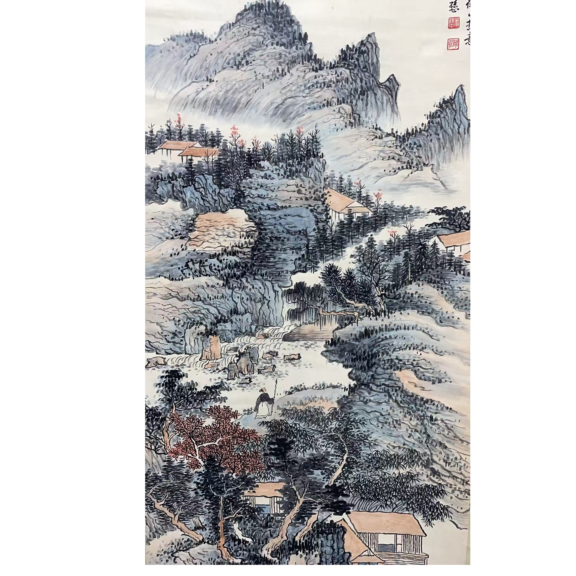 萧老 款 绘画山水立轴138*68平尺8.2