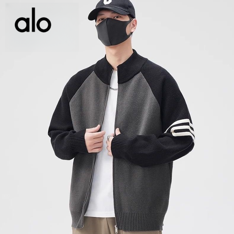 AIO男士秋冬针织衫百搭男针织男装休闲宽松潮流立领拼接加厚美式
