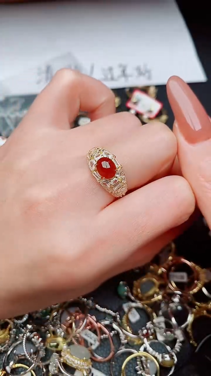 银S925镶嵌戒指翡翠...