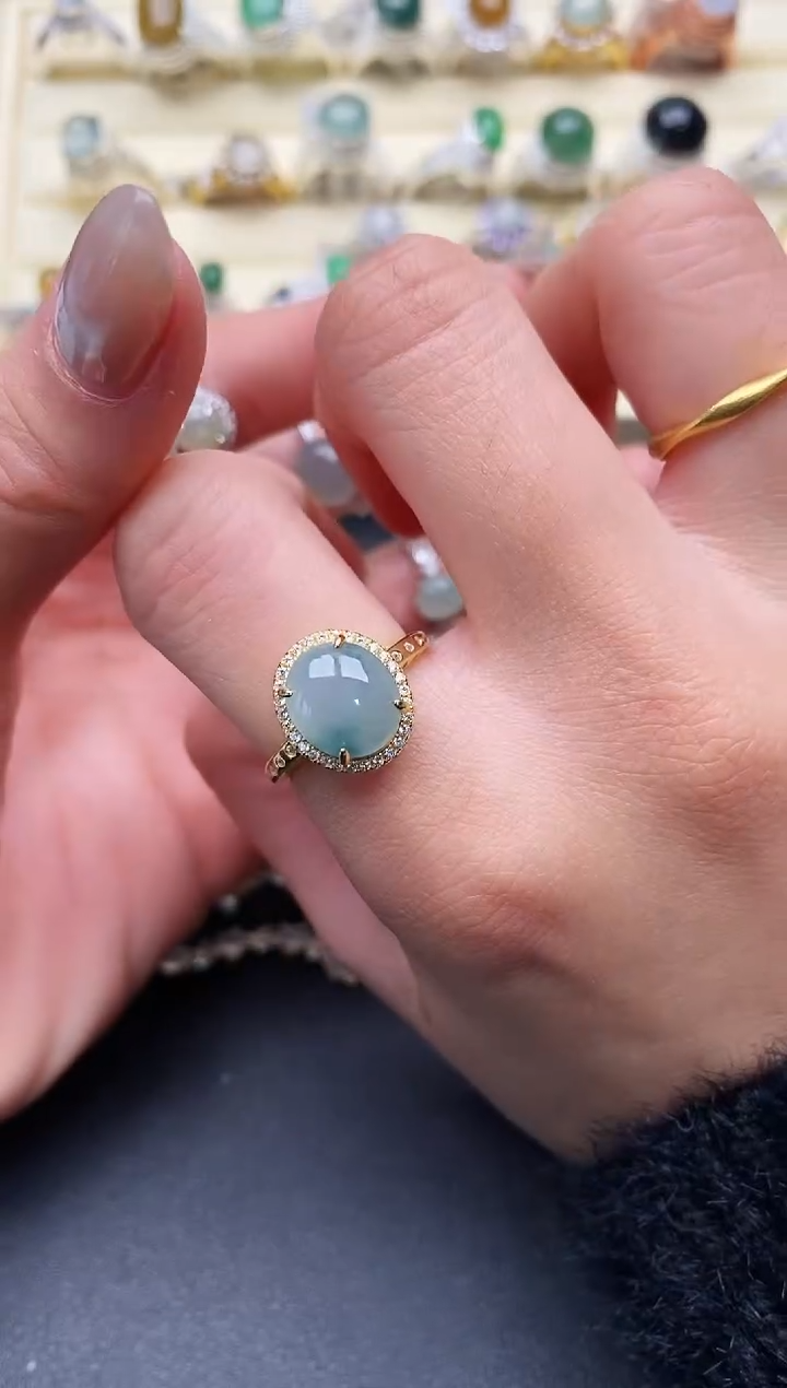 【闪购商品】翡翠戒指银S925镶嵌缅甸天然A货翡翠111   10-7